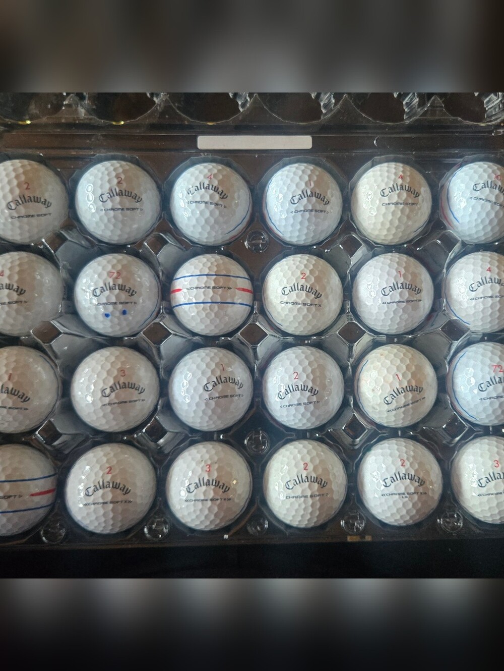 24 Callaway Triple Track White Golf Balls. 19 Chrome Soft; 5 Chrome Soft X.